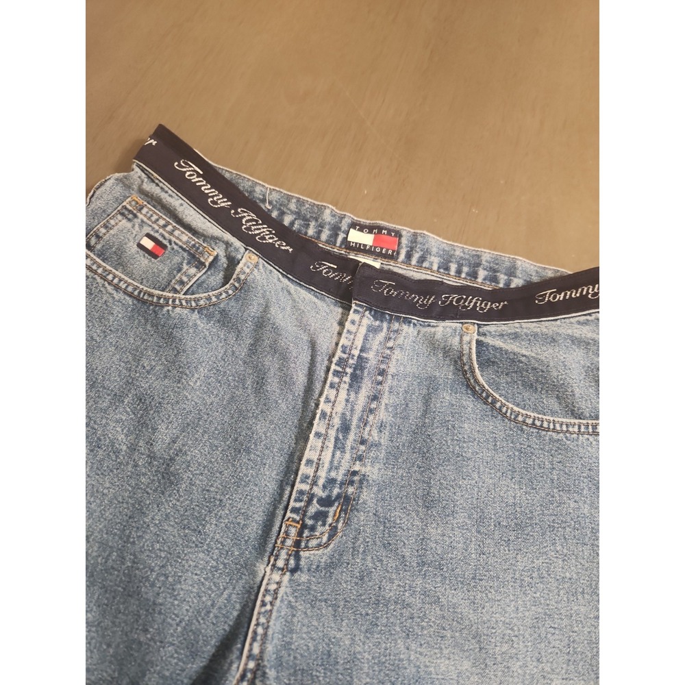 Vintage 90s Tommy Hilfiger Logo Waistband Wide Leg Jeans Womens Sz 12 Baggy Y2K